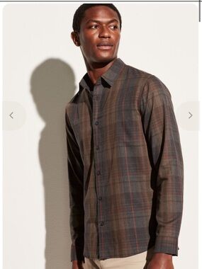 Vince Men's Plaid Shirt in Brown and Rust